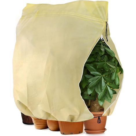 Housse D'hivernage pour Plante, Housse de Protection pour Plantes Ajustable avec Cordon de Serrage à Glissière, Anti-Givre Réutilisable Sac de Protection des Plantes, 180 x 120 cm, Beige (1/5)