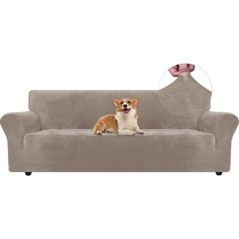 1 Housse de canapé, Velours extensible, Antidérapant, Polyester, Protection animaux, 4 places (1/5)