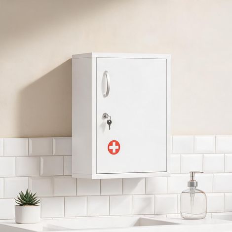 Armoire murale de toilette en acier laqué blanc avec serrure (1/5)