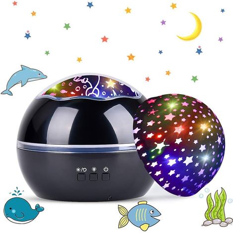 Lampe projecteur LED, veilleuse bébé ciel étoilé 2 en 1, projecteur océan et étoiles, lampe de chevet 360° (1/5)