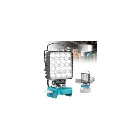 Projecteur LED rechargeable 48W pour Makita 18V – 2400/4800 LM – Tête rotative 140° – Ports Type-C et USB pour charge