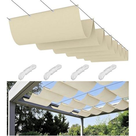 Rétractable Vague Voile Ombrage Rectangulaire Imperméable Toile D'ombrage Filet D'ombrage Protection UV Solaire 1x3M,Crème (1/5)