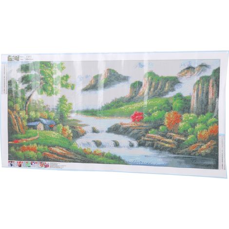 Peinture en strass avec perles rondes sur toile, motif paysage, décoration murale à faire soi-même (1/5)