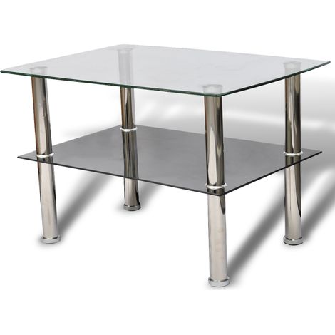 Table basse de salon design verre noir blanc 2 plateaux 65 x 45 cm