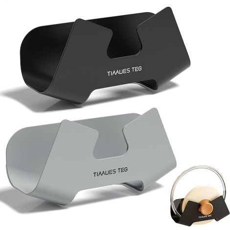 Rangement Couvercle Casserole, Range Couvercle, Organisateur Cuisine Placard, Porte Ustensiles Cuisine Mural, Etagere Murale Auto-Adhésif pour Support Casserole, 2 Pièces, Noir + Gris (1/5)