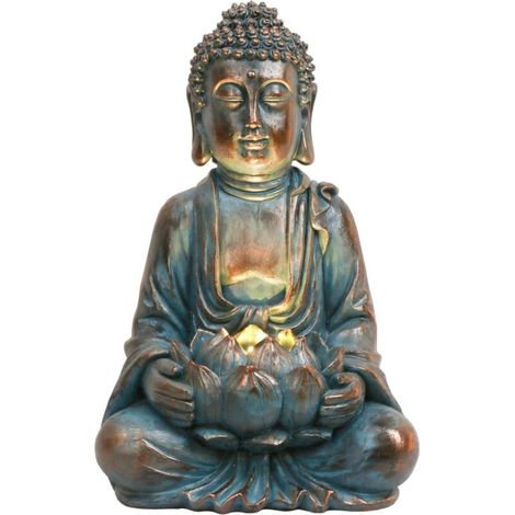 32cm Outdoor Garden Buddha with Solar Light, Resin Sitting Buddha Statue, Weatherproof Frost Resistant Feng Shui Zen Figurine