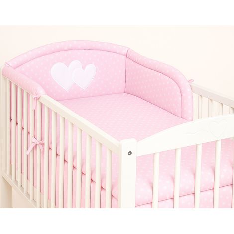 Paracolpi universale per lettino, da fissare alle sbarre - Cuori, pois bianchi su sfondo rosa (1/4)