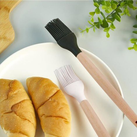 Pinceaux de cuisine silicone bambou - 2 pièces, polyvalents - Convient pour cuisine, nettoyage facile Étiquette (1/5)