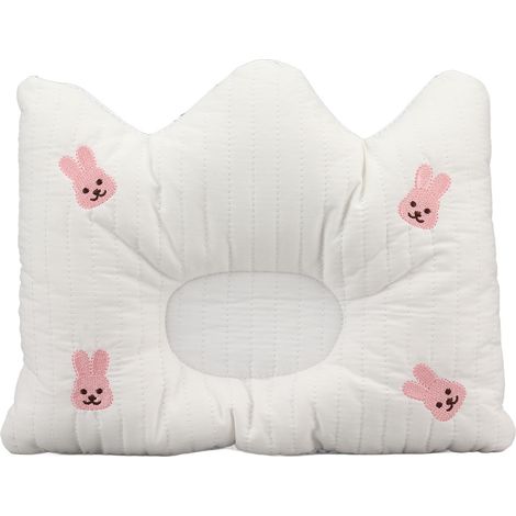 Oreiller bébé couronne cartoon, forme concave anti-plat, soutien cervical en coton douceur, motif lapin, oreiller sommeil nourrisson (1/5)