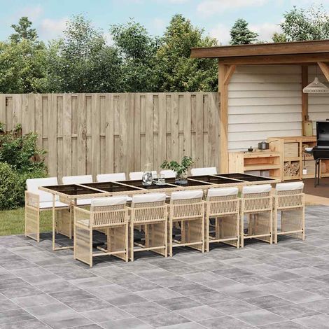 13-tlg. Garten-Essgruppe mit Kissen Beige Poly Rattan (1/5)