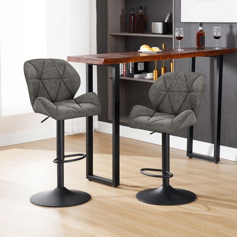 WOLTU Barhocker 2er Set, Barstuhl Höhenverstellbar, Bistrohocker mit Rückenlehne, höhenverstellbar, 360° Drehbar, Tresenhocker aus Kunstleder, belastbar bis 120 kg, Grau