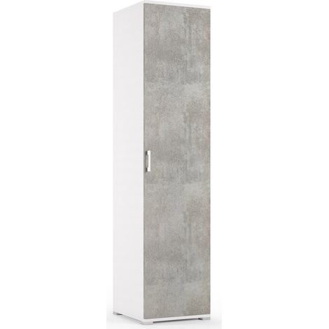 Armoire avec porte simple et quatre tablettes réglables, portes en béton blanc