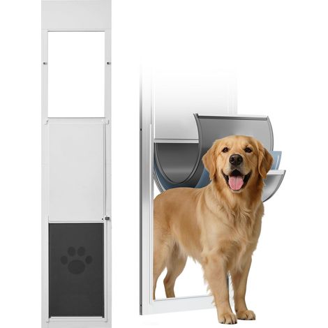 Porte pour Chien pour Porte Coulissante en Verre, Hauteur Ajustable 1927-2049 mm, Cadre en Alliage d'Aluminium avec Volet 3 Couches et Charnière Rotative, pour Chiens Très Grands, Porte pour Animaux L (1/5)