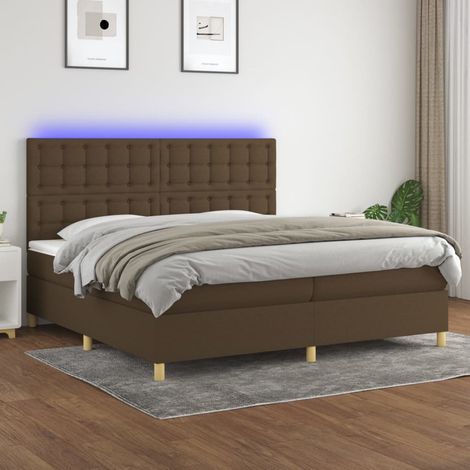 Sommier tapissier matelas et LED Lit adulte Contemporain Marron foncé 200x200 cm Tissu 17086 (1/5)
