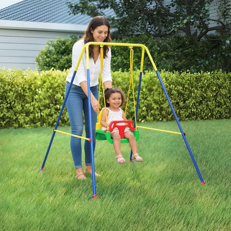 Altalena da Giardino per Bambini Regolabile con Schienale e Barriera, in Acciaio e PP, 128x155x157 cm, Verde (1/5)