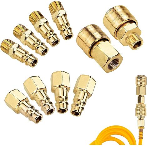 1/4 Raccord Pneumatique Compresseur Embout Air, Accessoire Kit Accessoires Pour Tuyau Air (10 Pièces) (1/5)