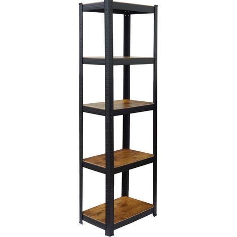 Étagère à Charges Lourdes en Acier, MDF Aspect Bois, 180x50x30 cm, 5 Niveaux, Noir/Marron (1/5)