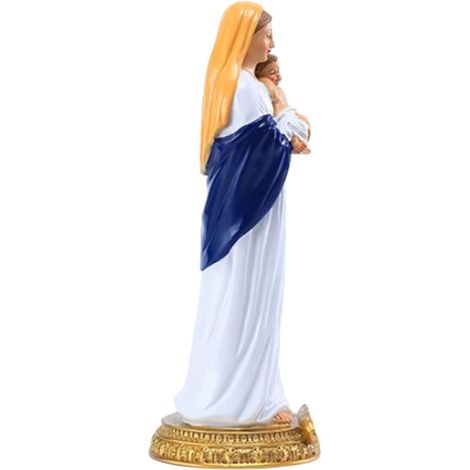 Statue la Vierge Tenant l'enfant en Résine, Ornement Catholique Décoratif de Bureau, Décoration D'église Légère, Sculpture Religieuse Intérieure, Pièce Unique (1/5)