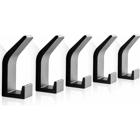 YMYNY Lot de 5 crochets muraux autocollants en aluminium pour serviettes et manteaux, imperméables, pour armoires de cuisine et de salle de bain, noir (1/5)