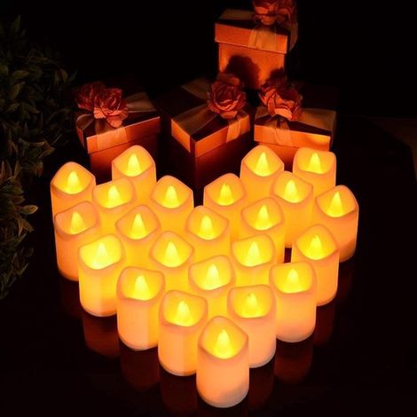 Velas LED，24 PIEZAS Conos LED，Conos de calentamiento sin llama，Conos eléctricos ondulados Decoración para interiores y exteriores para Navidad (1/2)