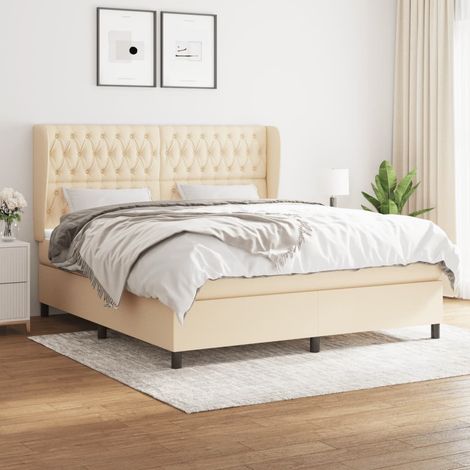 Sommier à lattes de lit avec matelas Crème 180x200 cm Tissu (1/5)