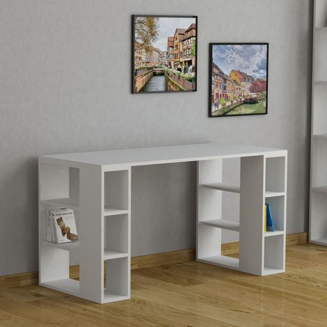 Decortie Colmar Moderner Schreibtisch mit Bücherregalbeinen Breite 140cm - Weiß