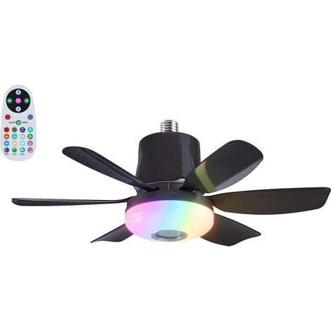 Kabelloser Schlafzimmerventilator mit Licht, Fernbedienung und Timer, schwarz, Lampenfuß nicht enthalten. (1/5)