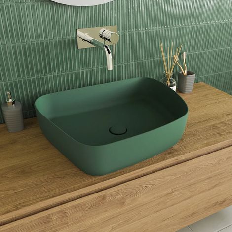 Lavabo da Appoggio Tondo 55,5x44x14 Verde Opaco Mod. Persico (1/5)