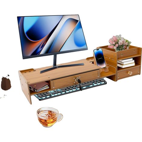 Support de Moniteur, Matériau MDF, Capacité de Charge 2,5-5kg, Convient pour Appareils de 10" à 20", Épaisseur des Plaques 5mm, Assemblage Requis (1/5)