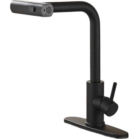 Robinet de cuisine moderne en acier inoxydable avec douchette extensible, jet cascade et 3 modes de débit, montage monotrou pour usage commercial ou domestique (1/5)