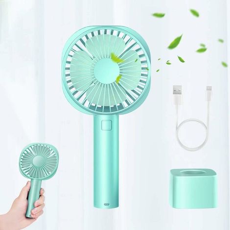 Ventilateur Portable, Mini Ventilateur USB Silencieux, Rechargeable 2600mAh Batterie, Ventilateur à Main 3 Vitesse Réglable pour Camping Bureau Poche Office Voyage (Bleu) (1/5)