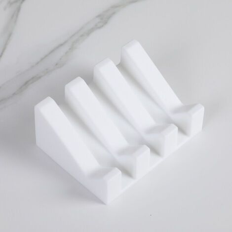 royaluxe-Porte Savon - Porte-Savon Silicone Moderne - Anti-Rouille - Surface Inclinée avec Évacuation d'eau pour Mieux Conserver Le Savon - blanc - 9.5 × 7 cm (1/5)