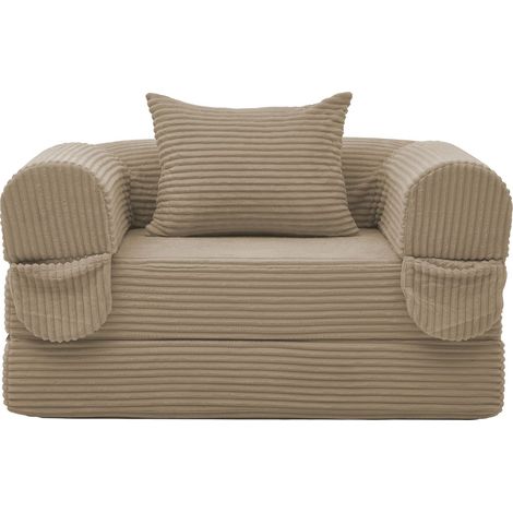 Canapé-lit simple- Velours côtelé- 2-en-1- Mousse HD- Coussin inclus- Gain de place –Marron- Pour salon/chambre/bureau (1/5)