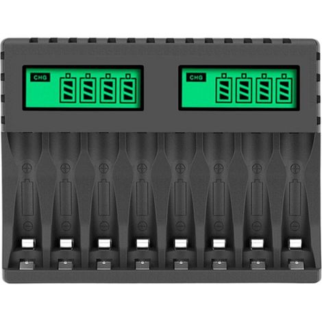 Cargador inteligente de 8 ranuras con pantalla LCD - Para baterías recargables AA/AAA NiCd/NiMH - Control de carga preciso