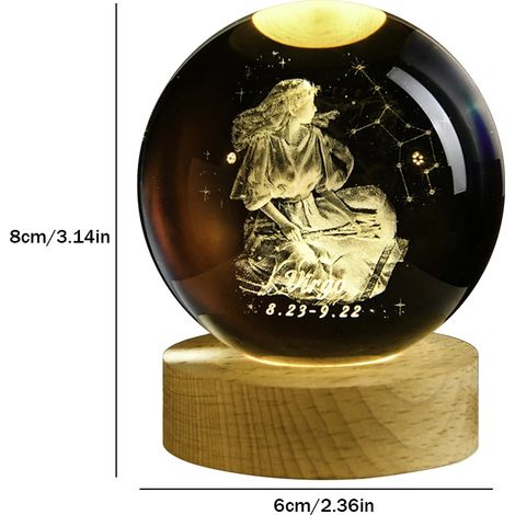 Veilleuse boule de cristal (lumière chaude), lampe sculptée en 3D, décoration intérieure (1/2)