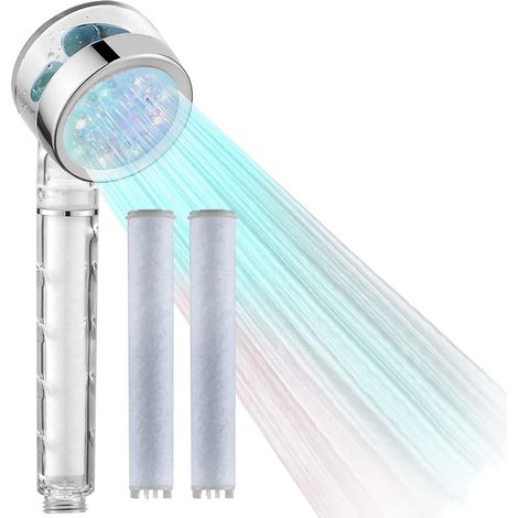Cour à douche, douches à main levée d'économie d'eau à haute pression, tête de douche de filtre à haute pression pour eau basse pression, hélice turbo augmentant la tête de douche LED avec un filtre s (1/4)