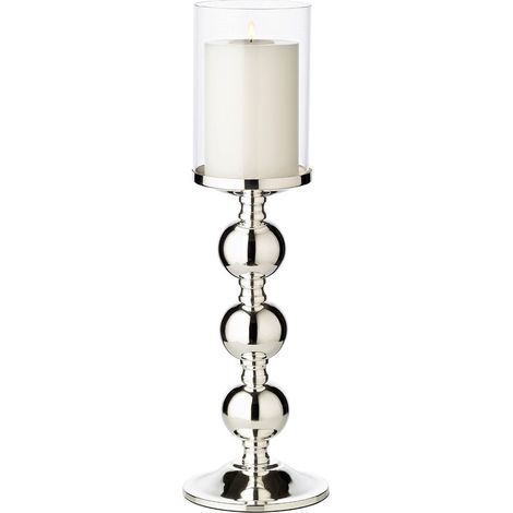 Bougeoir Chandelier Argenté Anti-Ternissement avec Photophore en Verre Hauteur 43 cm - PANGIVO (1/5)