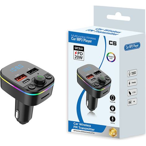 C8 Bluetooth-MP3-Player fürs Auto mit Freisprechfunktion, Kartenwiedergabe, FM-Transmitter und Kfz-Ladegerät – C8 Basisgerät (1/3)