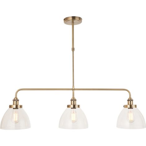 Endon Hansen Plafonnier suspendu en laiton antique, verre transparent, 3 x E27