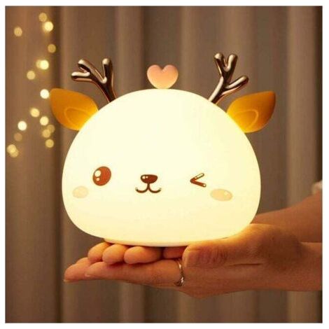 Veilleuse Bebe,Veilleuse Enfant Rechargeable LED,Lampe de Chevet, 7 Couleurs Portable en Silicone,Lampe Cerf Multicolore avec ContrôLe Tactile,Cadeau (1/4)