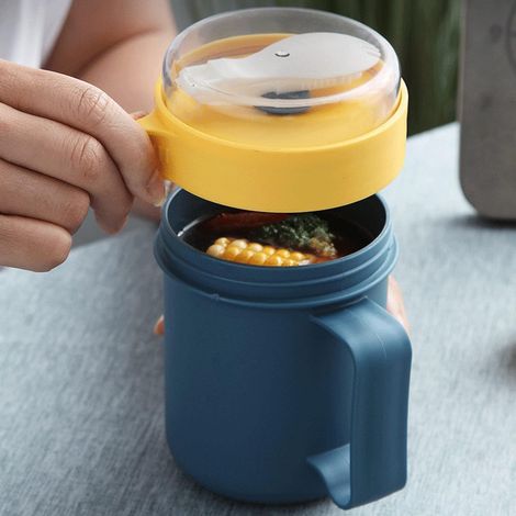 Tasse à Soupe à Couvercle Vis 500 ML avec Cuillère Intégrée et Poignée Confortable, Récipients Soupe Isolés en Matériau PP pour Le Bureau, L'école et Les Voyages (1/5)