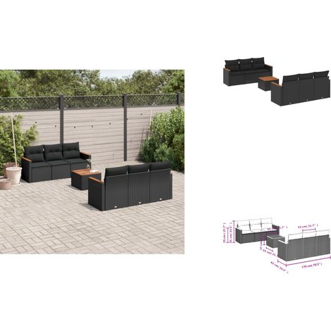 7-tlg. Garten-Sofagarnitur mit Kissen Schwarz Poly Rattan - Gartenmöbel - Outdoor Möbel - Rattan Gartenset - Lounge Set - Esstisch (1/3)
