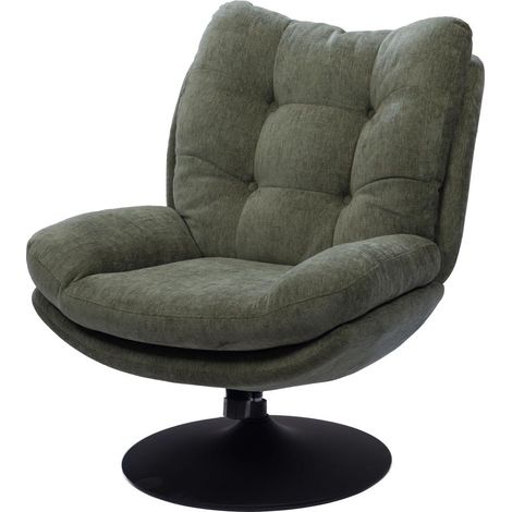 Fauteuil relax Magnum en tissu vert – Hauteur 100 cm – Largeur 90 cm – Longueur 78 cm – Piètement pivotant en métal noir – Amadeus (1/5)