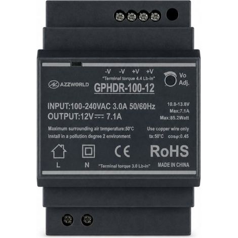 Alimentatore Trasformatore Da Guida Barra DIN 100W, 4 Moduli, Serie HDR-100, Disponibili DC 12V 24V (DC 12V)