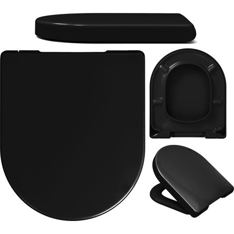 Hamberger  Abattant WC Duroplast - Noir Brillant - Antibactérien - Installation Rapide - Système de Frein de Chute