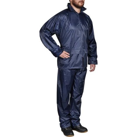 Ensemble imperméable bleu pour homme, 2 pièces avec capuche, taille L
