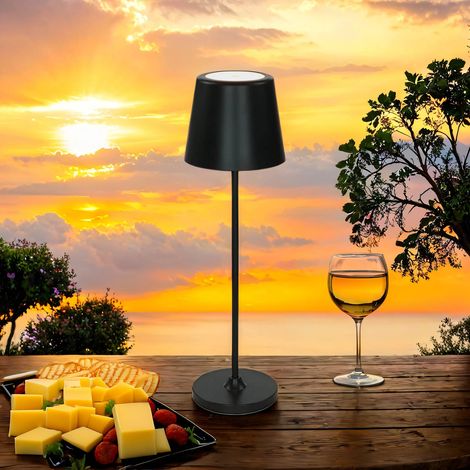 LED Außenlampe Akku dimmbar Touch Schalter Aluminium 37 cm hoch IP54 Schwarz rund 200 lm