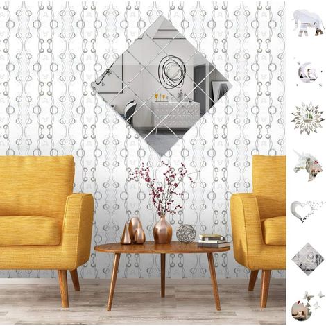 Miroir adhésif Plus de 100 modèles : Stickers muraux décoratifs - 3D autocollant - Carrés 90cm (Lot de 24) (1/3)