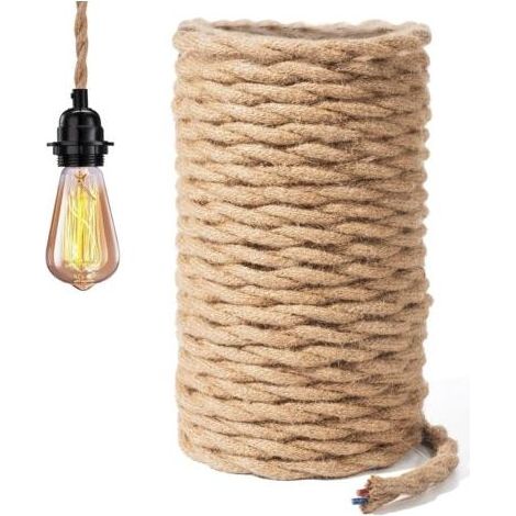 Corde Electrique 2 Noyaux - 5M Fil électrique Tissu Cable Electrique Corde 2x0.75mm² Rétro Corde de chanvre tressé torsadée Câble pour Accessoires de Lampe à Suspendre (1/5)
