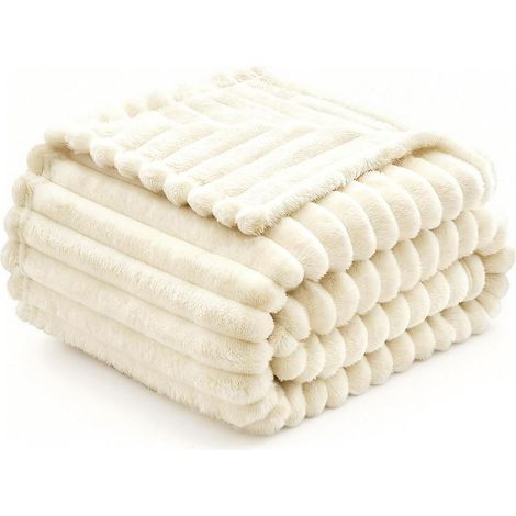 Couverture Douillette, 150 x 200 cm Couverture en Flanelle épaisse Couche et Confortable, Flanelle en Microfibre, Jeté de Canapé Chaude et Douce Blanc, pour canapé et lit, Chambre à Coucher, Bureau (1/5)